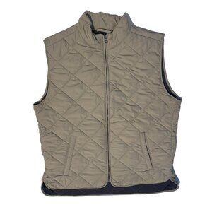 Crown & Ivy Quilted Full Zip Vest Mens - M Beige/Gray Golf Sport Jacket Hiking